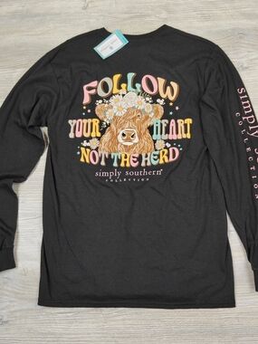 Simply Southern Follow Your Heart Not The Herd Long Sleeve NEW Black M Shirt